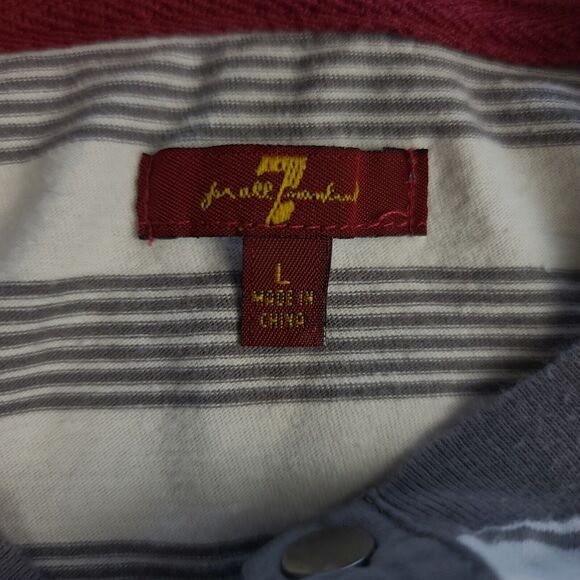 7 For All Mankind Beige Striped Henley Shirt Girls Large Button Neck Casual - Picture 8 of 13